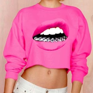 Pink Lips Cropped Top Sweater